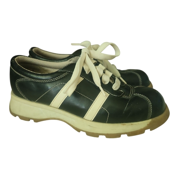 Soho Cobbler Black Leather Sneakers Size 7 Retro Style Lace-Up - Picture 1 of 8